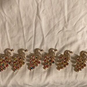 5 Elegant Gold and Multicolor Peacock BROOCHES